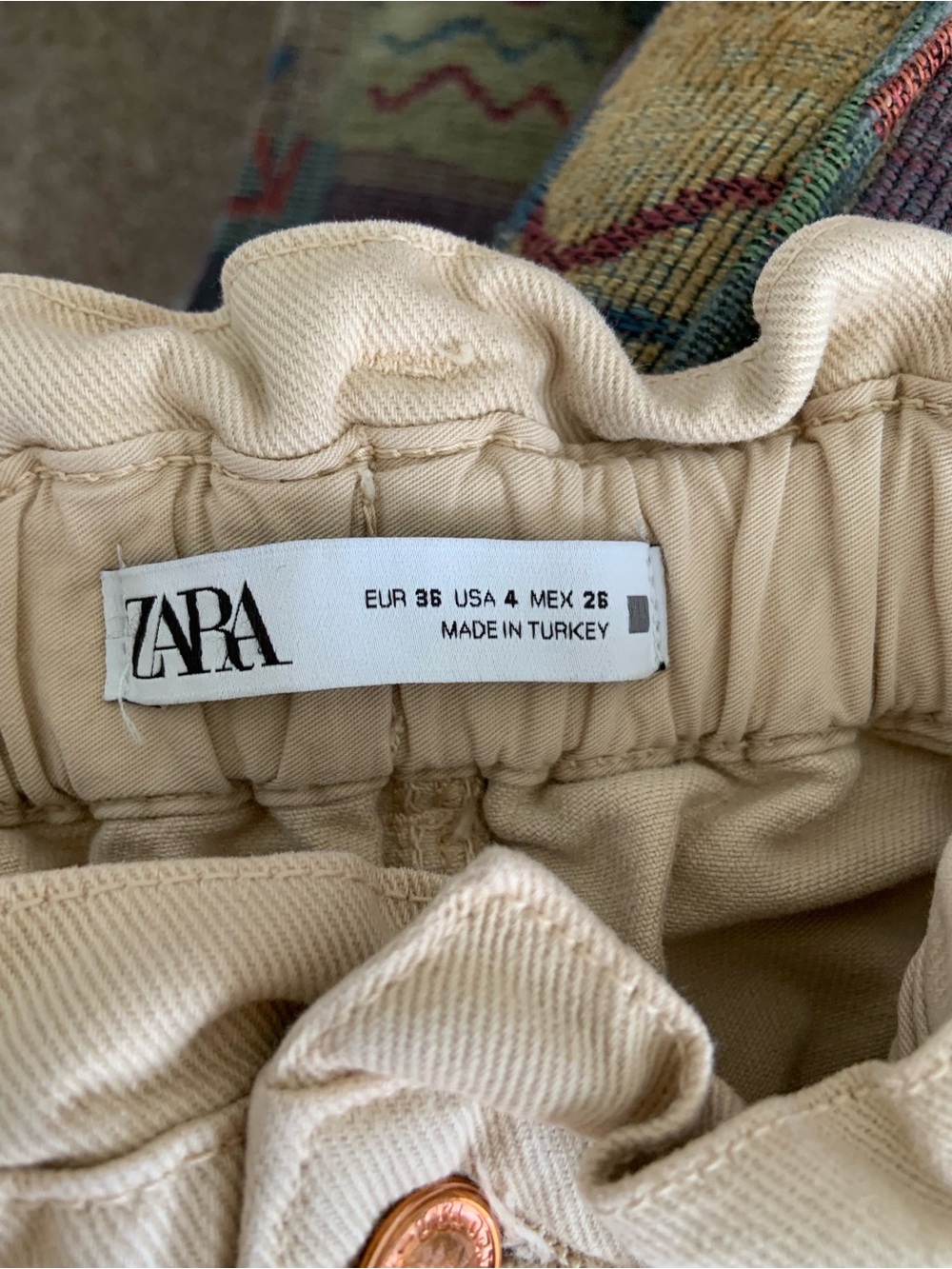 ZARA Beige Wide Leg Trousers with Elastic Waist